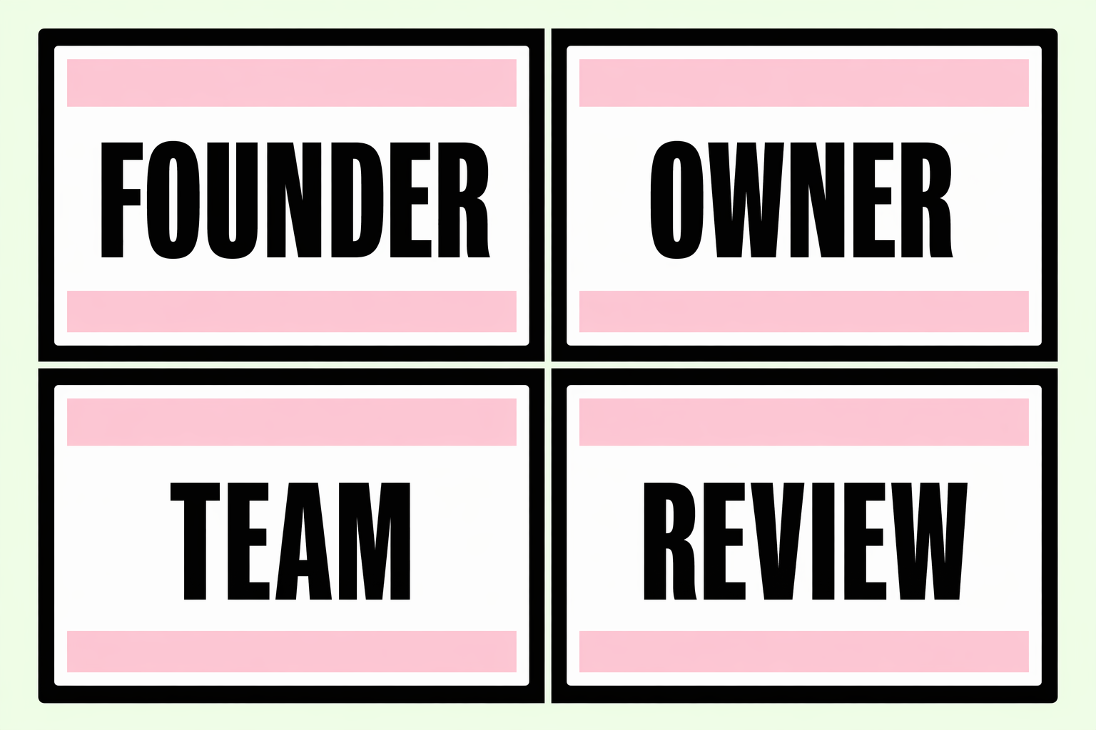 Decision-rights infographic with the words Founder, Owner, Team and Review.